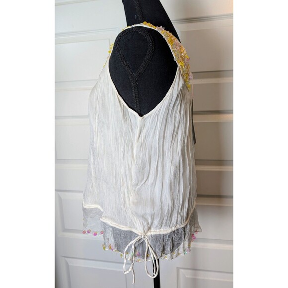 Anthropologie Hazel Embellished Gauzy Silk Top Size M Cream Blouse Artsy Boho - Picture 9 of 10